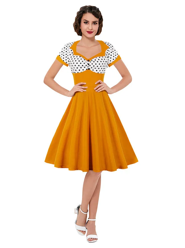 Killreal Womens Vintage Style 1950s Retro Polka Dot High Waist Swing Cocktail Dress