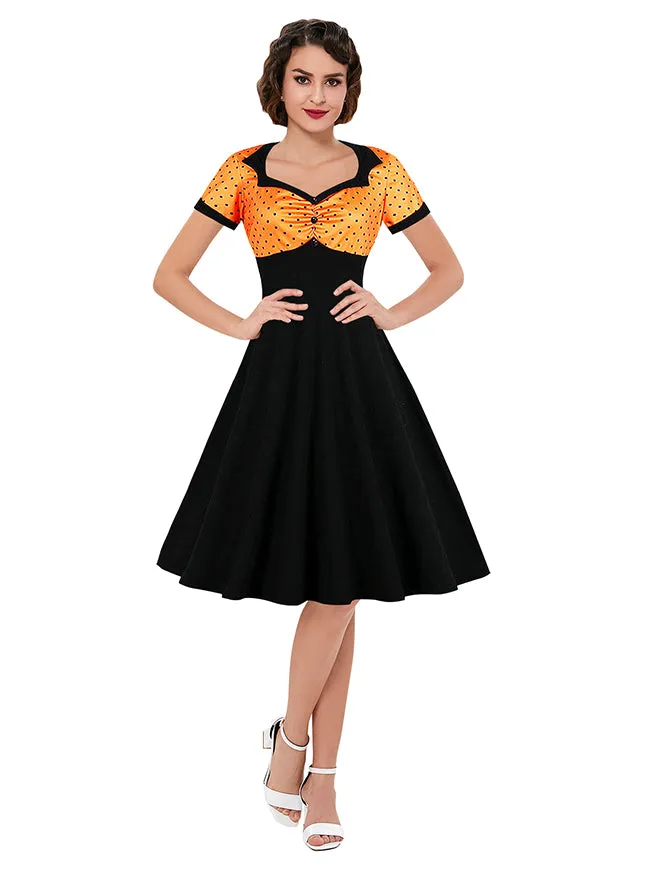 Killreal Womens Vintage Style 1950s Retro Polka Dot High Waist Swing Cocktail Dress