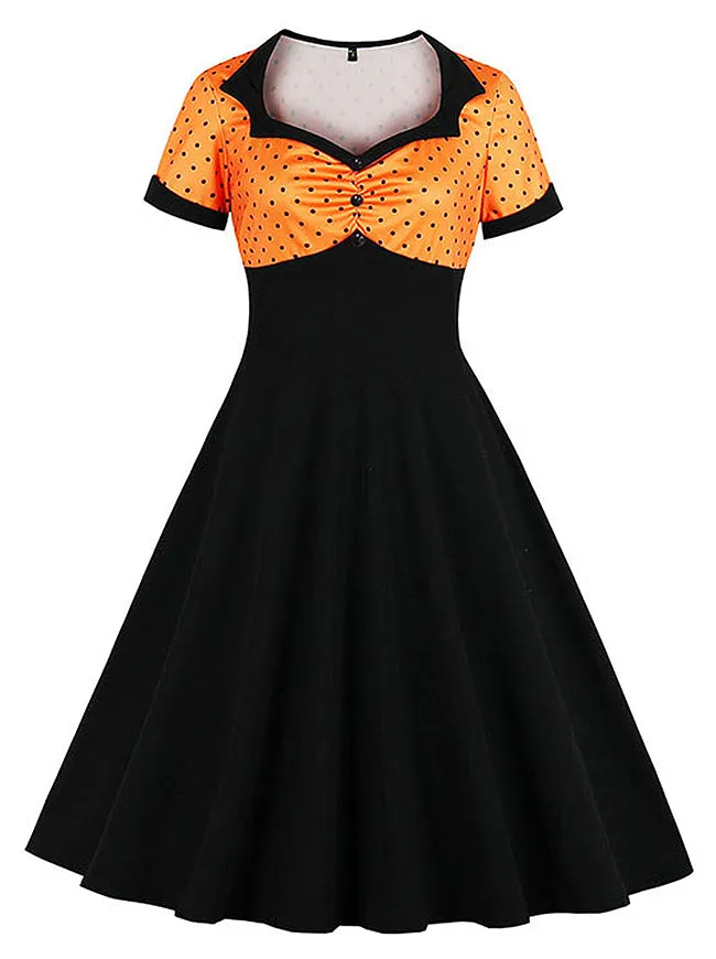 Killreal Womens Vintage Style 1950s Retro Polka Dot High Waist Swing Cocktail Dress