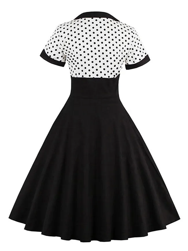 Killreal Womens Vintage Style 1950s Retro Polka Dot High Waist Swing Cocktail Dress