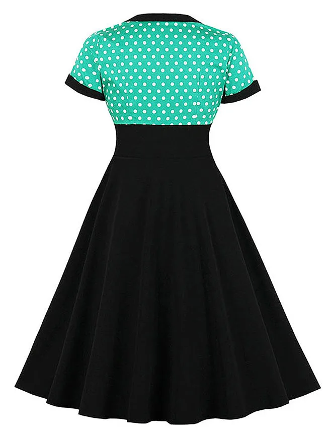 Killreal Womens Vintage Style 1950s Retro Polka Dot High Waist Swing Cocktail Dress