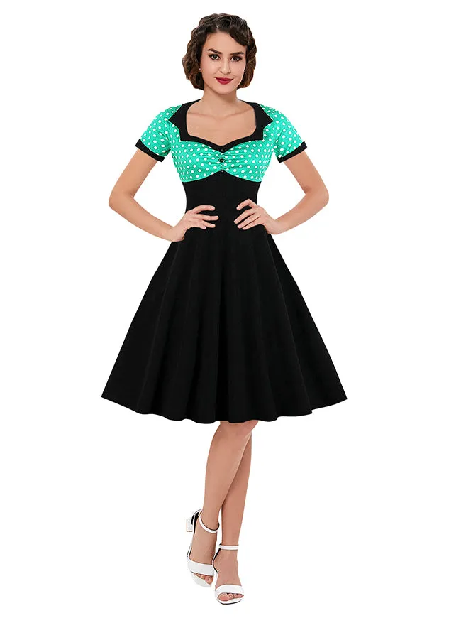 Killreal Womens Vintage Style 1950s Retro Polka Dot High Waist Swing Cocktail Dress