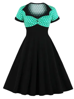 Killreal Womens Vintage Style 1950s Retro Polka Dot High Waist Swing Cocktail Dress