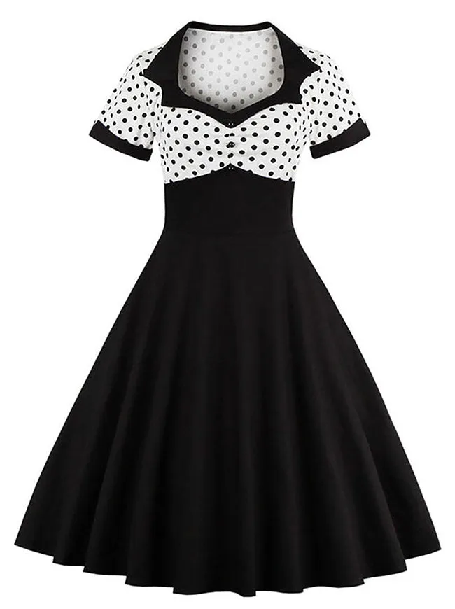 Killreal Womens Vintage Style 1950s Retro Polka Dot High Waist Swing Cocktail Dress