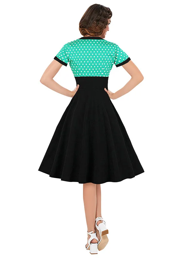 Killreal Womens Vintage Style 1950s Retro Polka Dot High Waist Swing Cocktail Dress