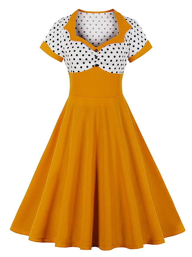 Killreal Womens Vintage Style 1950s Retro Polka Dot High Waist Swing Cocktail Dress