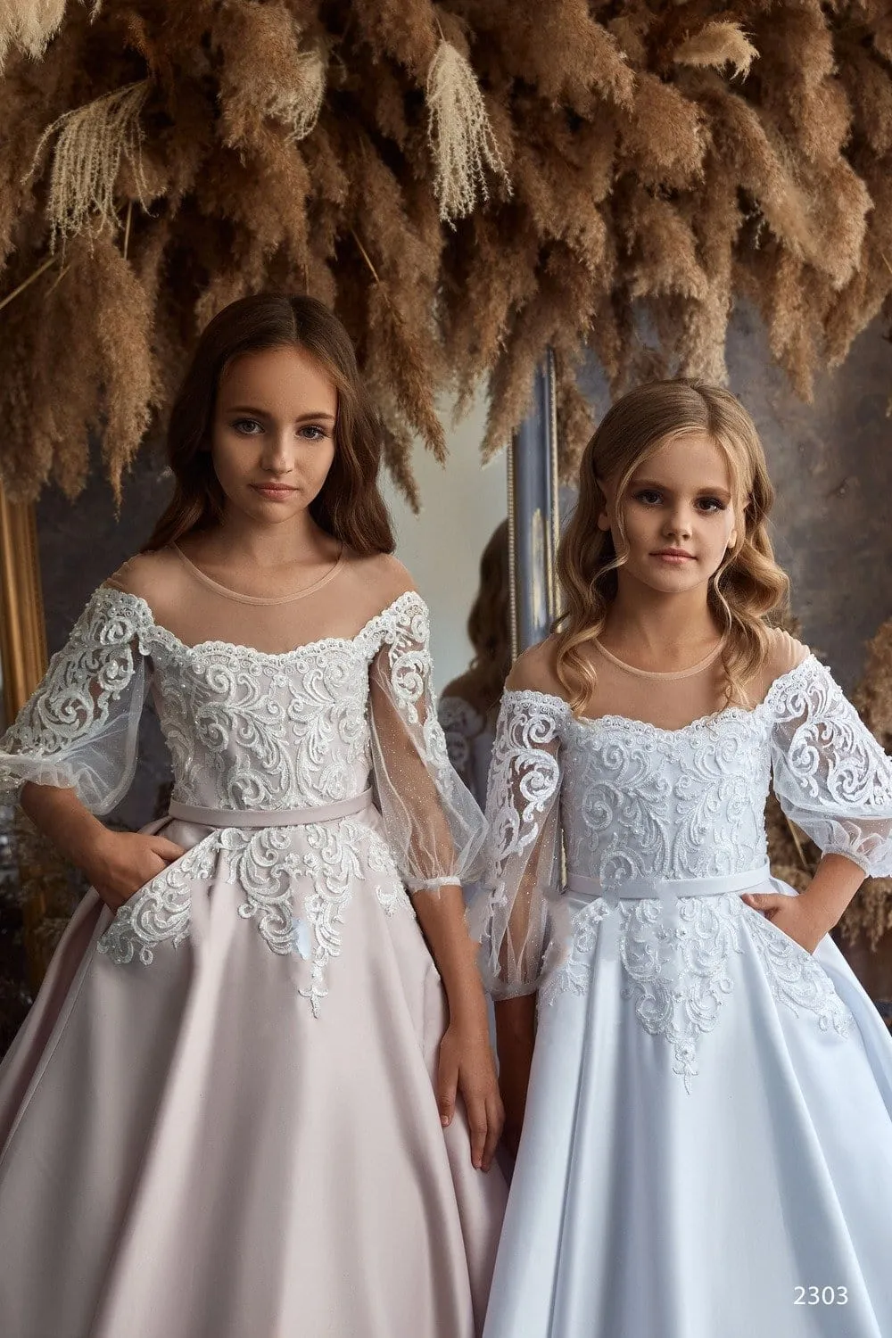 L2303 Modern First Communion Dress with Pockets