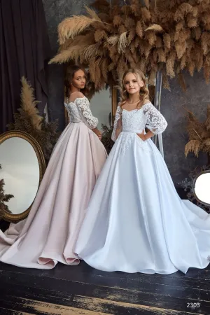 L2303 Modern First Communion Dress with Pockets