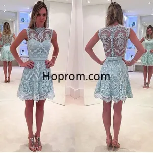 Lace Mini Sleeveless Modern High-Neck Zipper Homecoming Dress