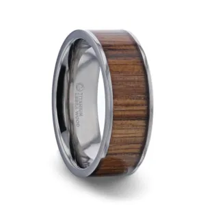 LAMAR Zebrawood Inlaid Flat Titanium Men's Wedding Band With Flat Polished Edges - 8mm