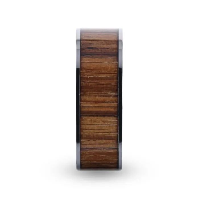 LAMAR Zebrawood Inlaid Flat Titanium Men's Wedding Band With Flat Polished Edges - 8mm