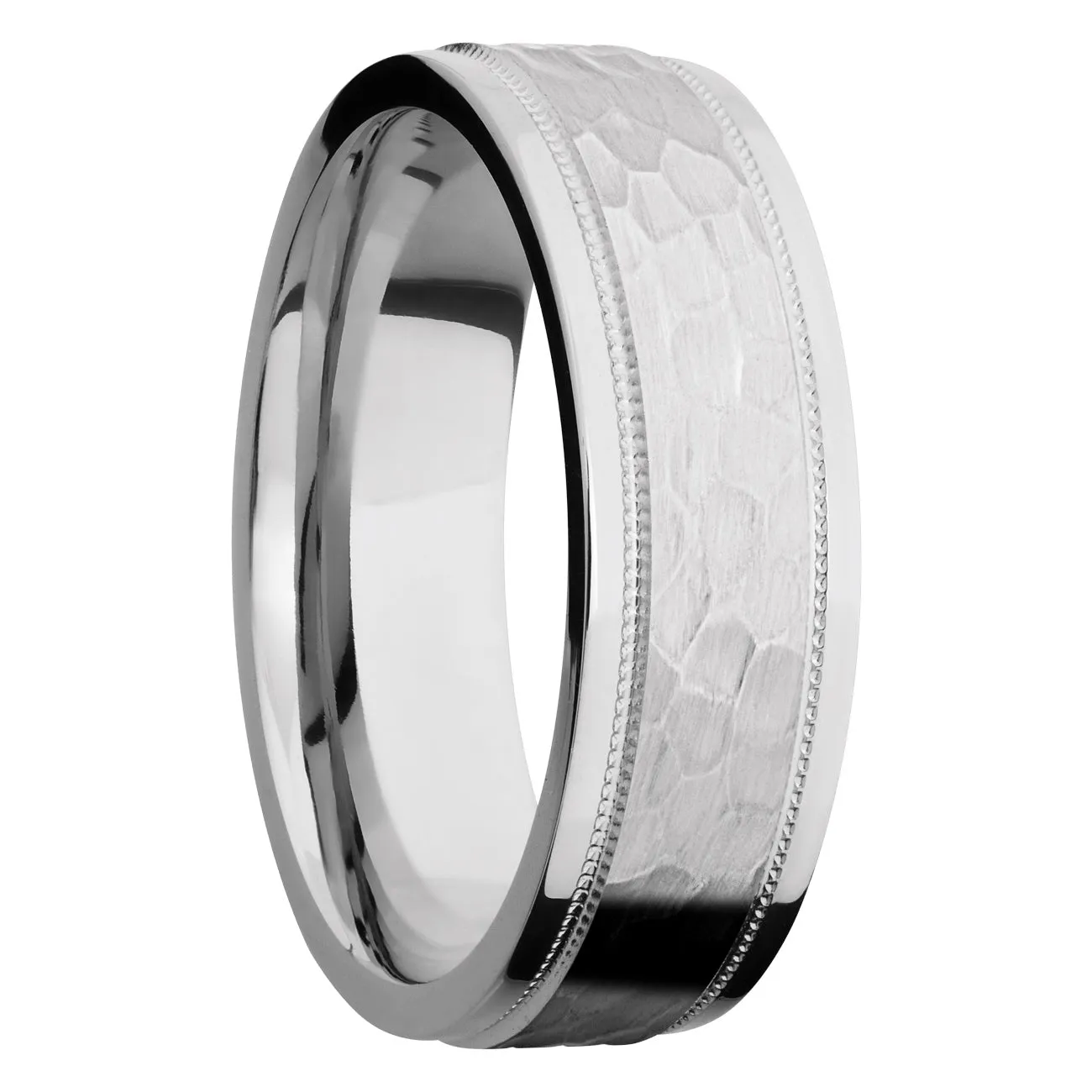 Lashbrook 7MM Cobalt Chrome Wedding Band with a Hammer Finish Center