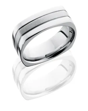 Lashbrook Cobalt Chrome Flat Euro Square Band, 8MM Wide with Two .5mm Grooves and Bead Blast and Polished Finishes, CC8FSQ2.5