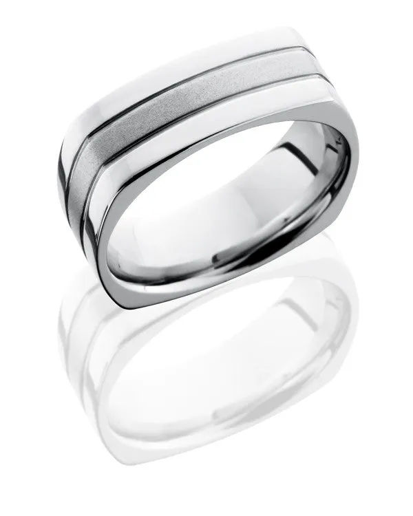Lashbrook Cobalt Chrome Flat Euro Square Band, 8MM Wide with Two .5mm Grooves and Bead Blast and Polished Finishes, CC8FSQ2.5