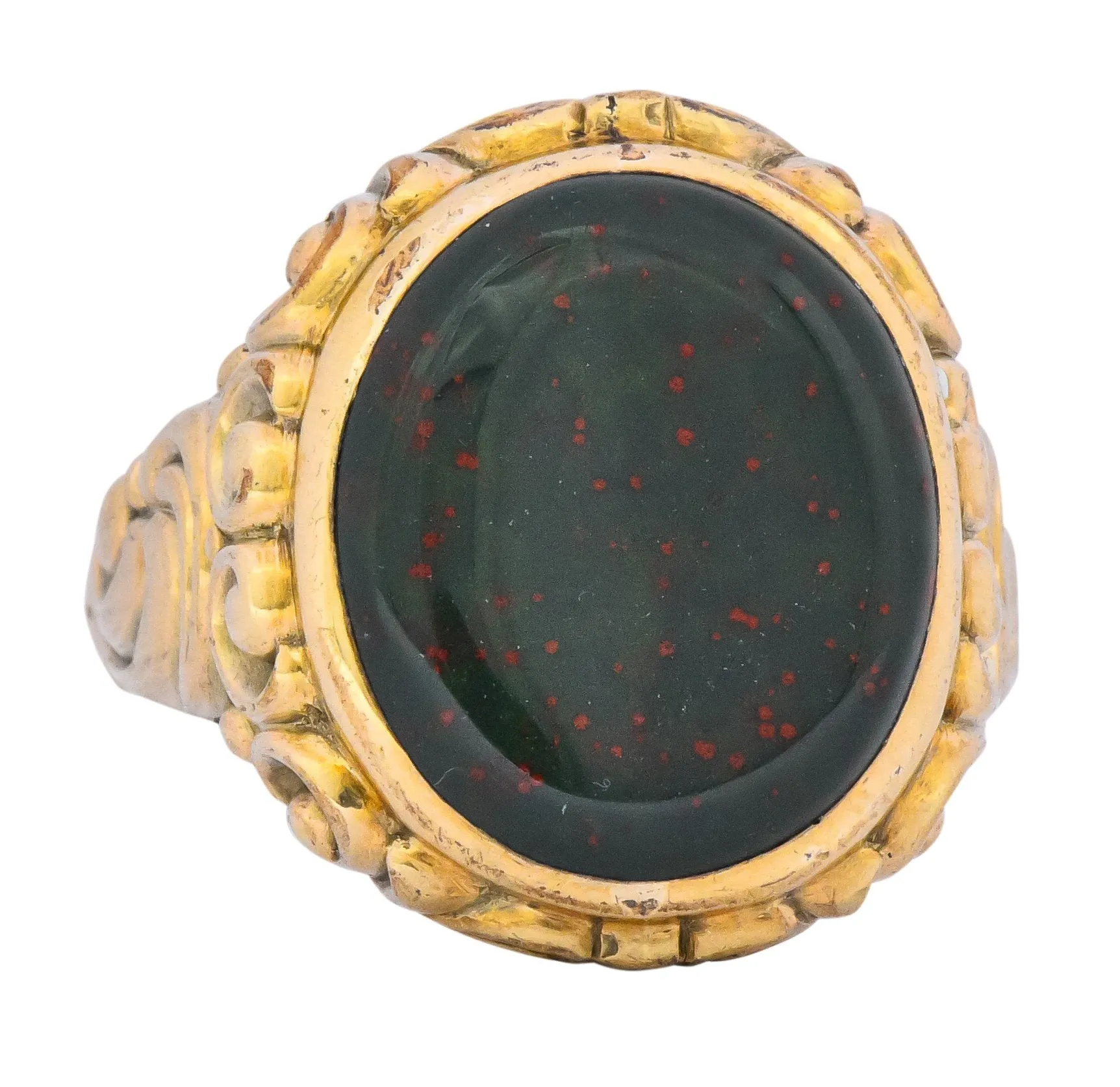 Late Victorian German Bloodstone 8 Karat Gold Unisex Ring Circa 1890