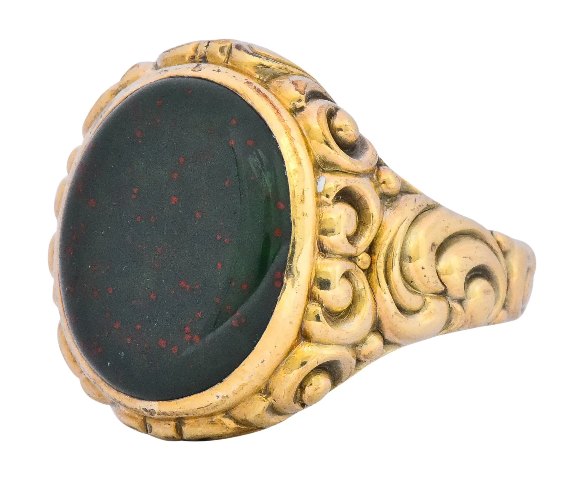 Late Victorian German Bloodstone 8 Karat Gold Unisex Ring Circa 1890