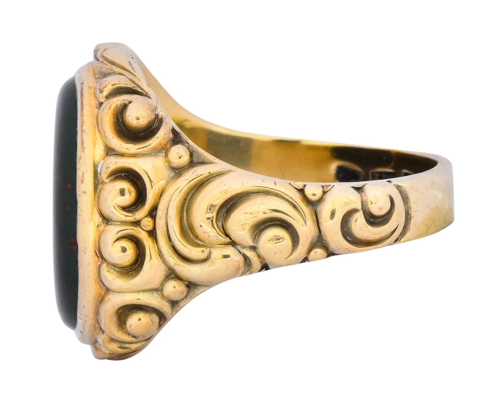 Late Victorian German Bloodstone 8 Karat Gold Unisex Ring Circa 1890