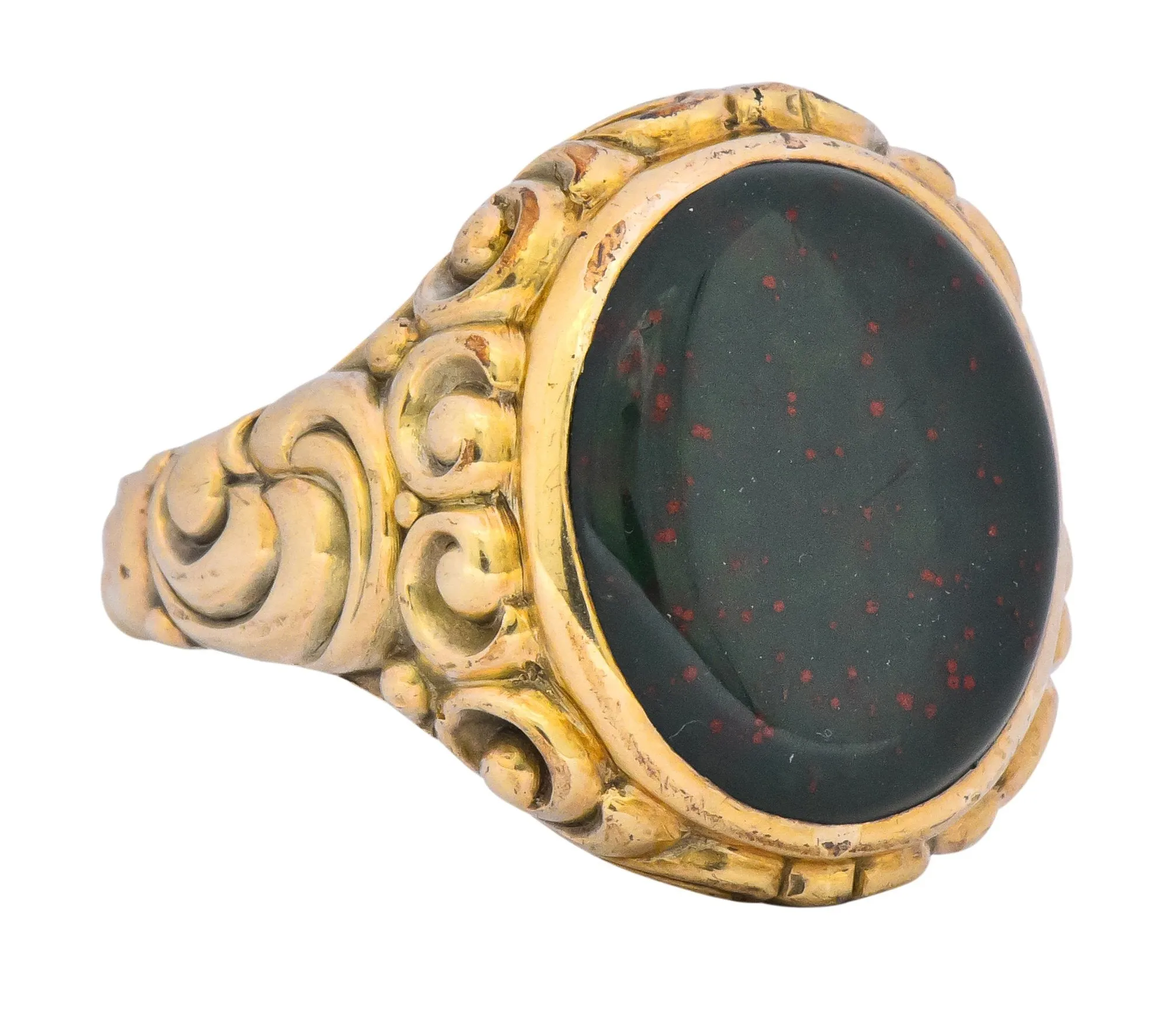 Late Victorian German Bloodstone 8 Karat Gold Unisex Ring Circa 1890