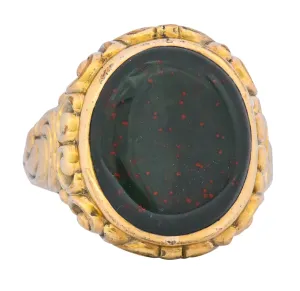 Late Victorian German Bloodstone 8 Karat Gold Unisex Ring Circa 1890