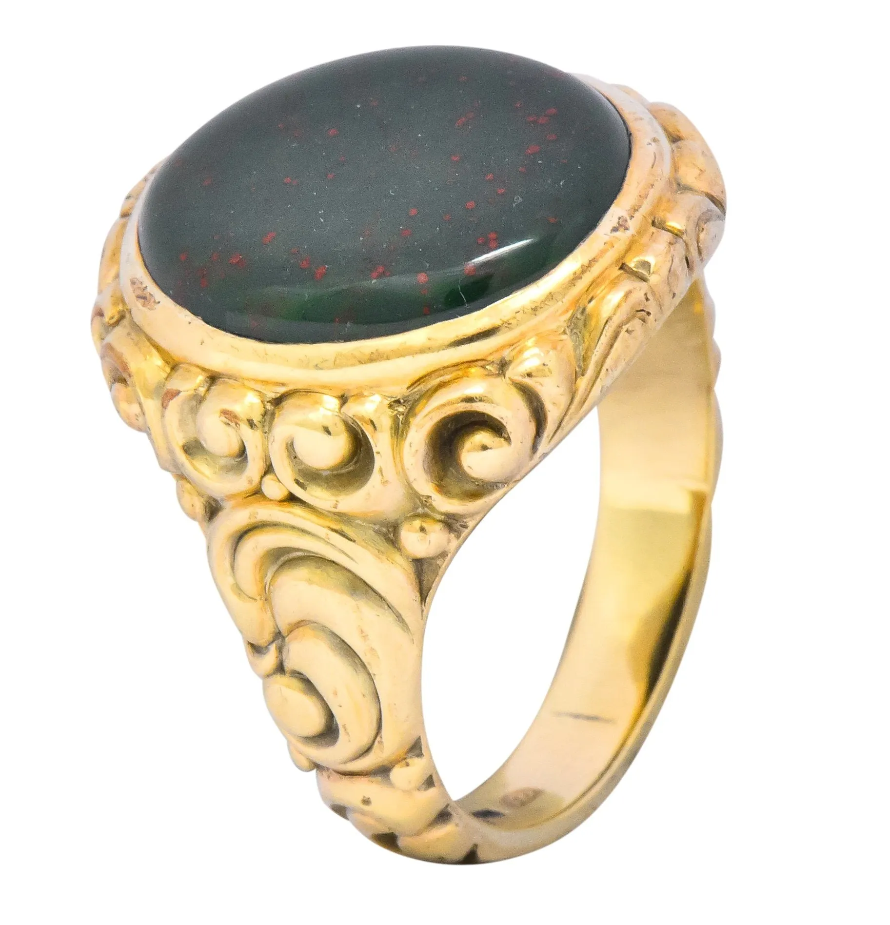 Late Victorian German Bloodstone 8 Karat Gold Unisex Ring Circa 1890