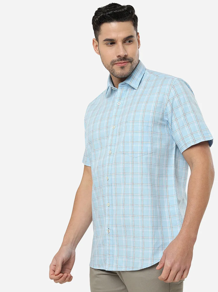 Light Blue Checked Slim Fit Casual Shirt | JadeBlue