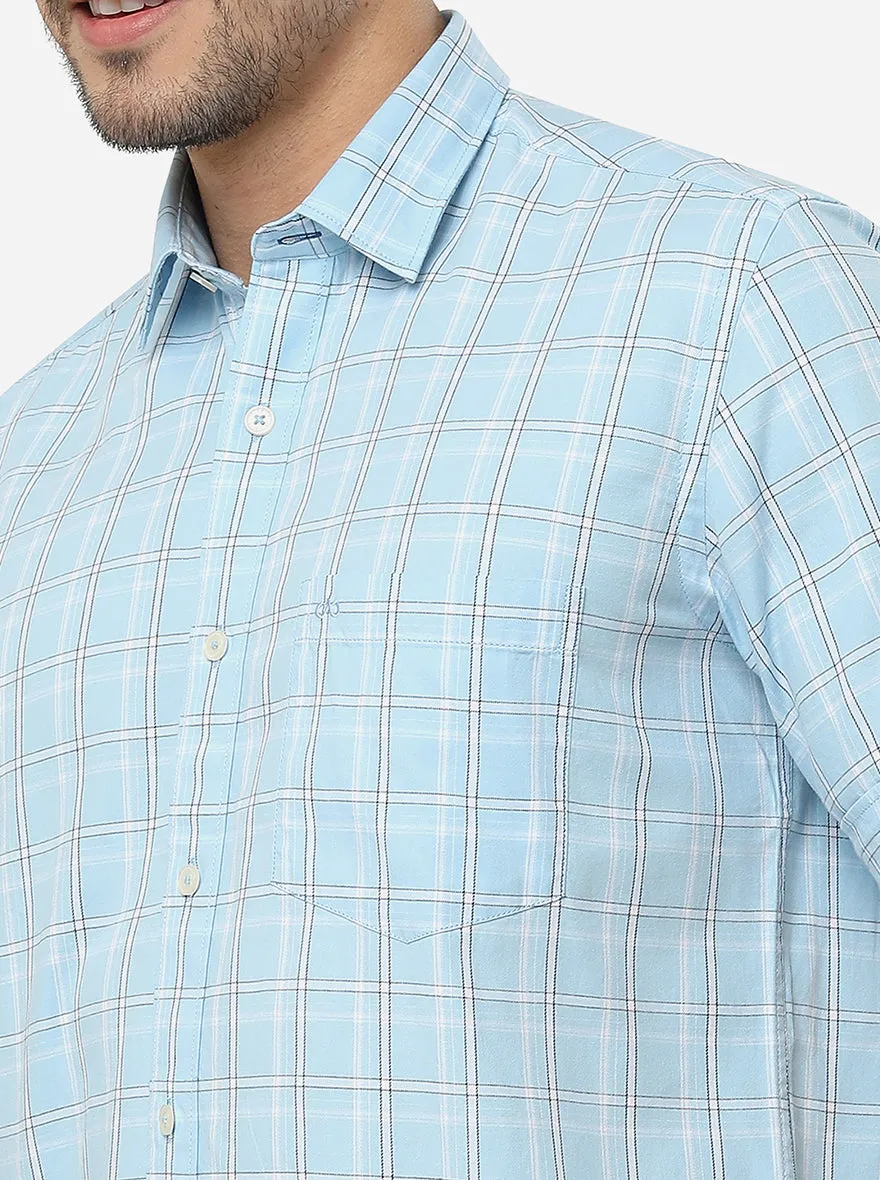 Light Blue Checked Slim Fit Casual Shirt | JadeBlue
