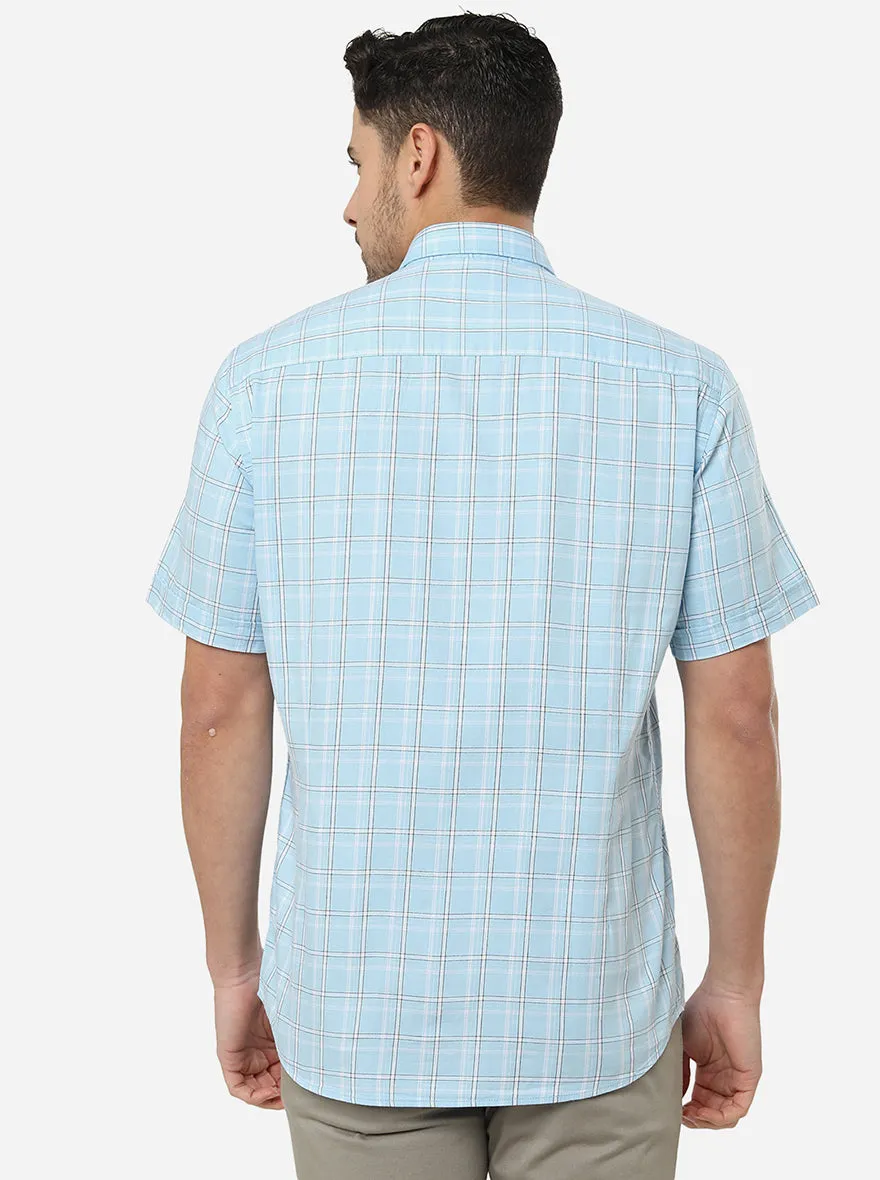 Light Blue Checked Slim Fit Casual Shirt | JadeBlue