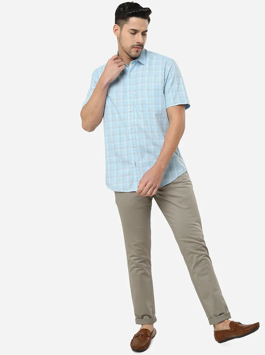 Light Blue Checked Slim Fit Casual Shirt | JadeBlue
