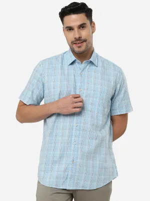 Light Blue Checked Slim Fit Casual Shirt | JadeBlue
