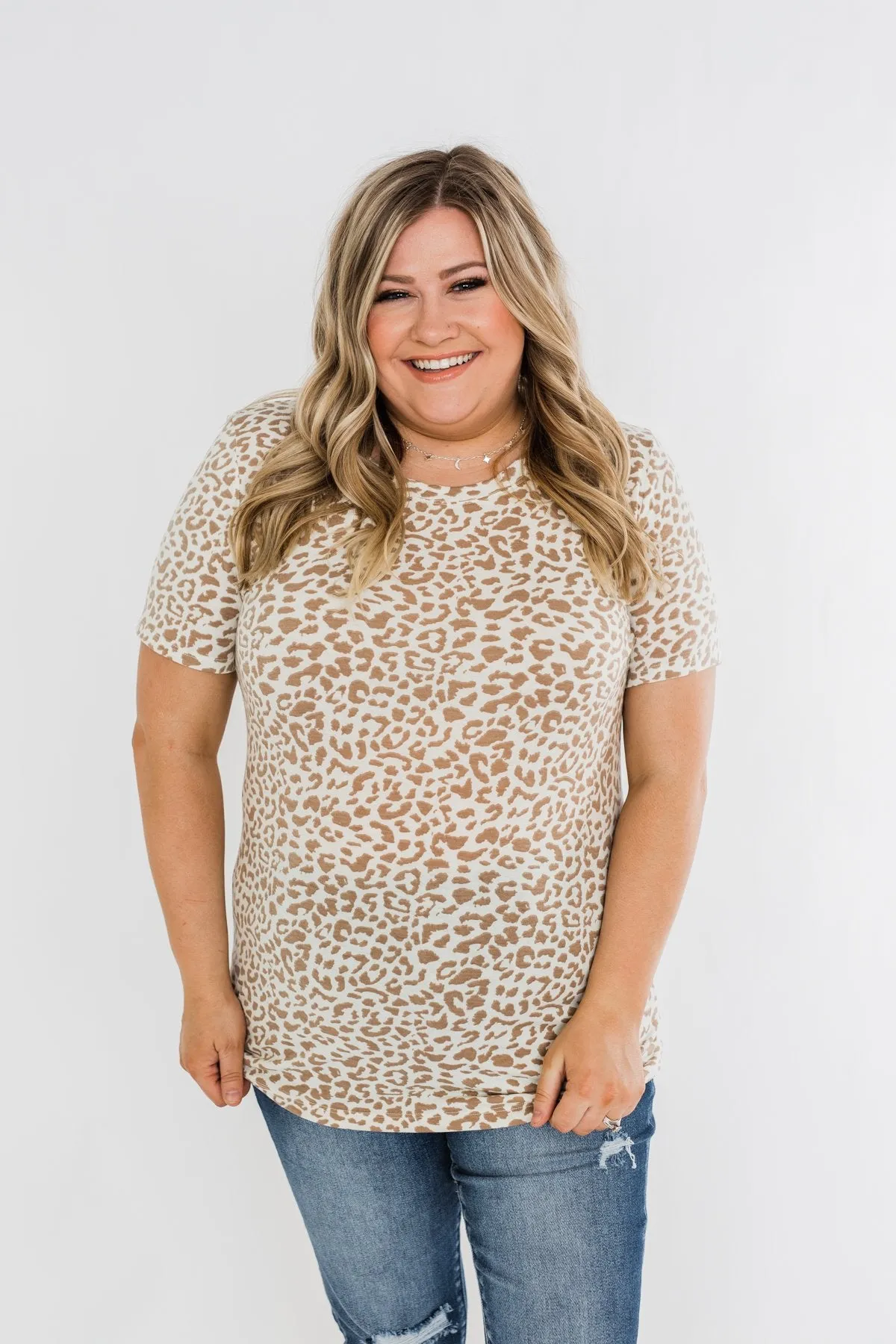 Lightweight Short Sleeve Leopard Top- Neutral