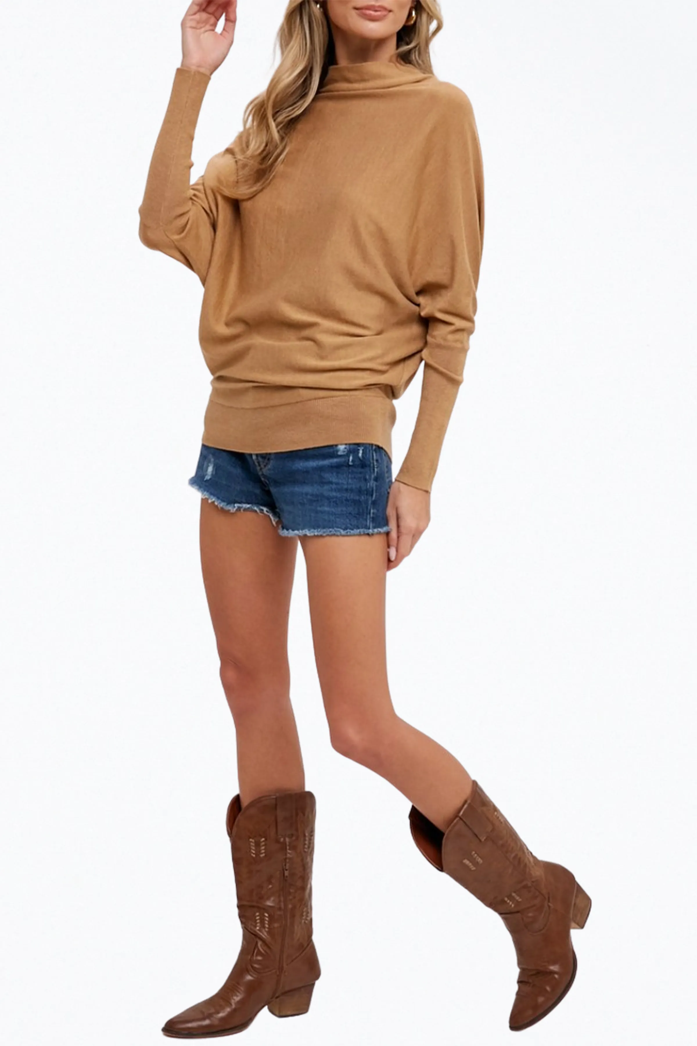 LIGHTWEIGHT SLOUCH-NECK DOLMAN PULLOVER