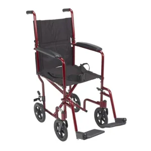 Lightweight Transport Wheelchair, 17" Seat, Red - 1 Each