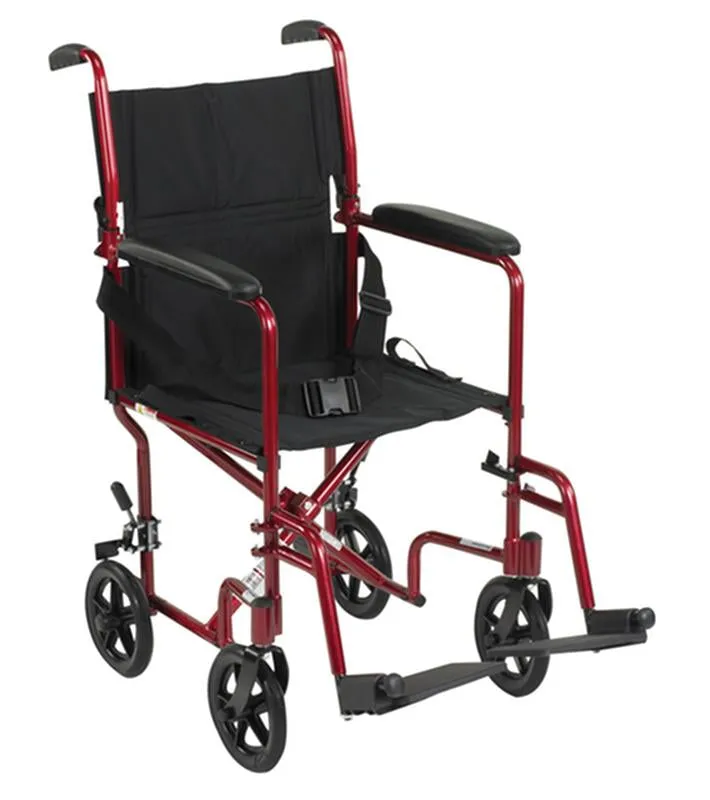 Lightweight Transport Wheelchair, 19" Seat, Red - 1 Each