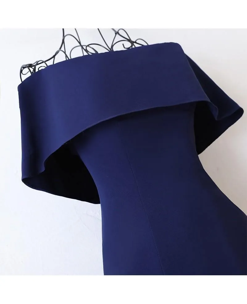 Long Navy Blue Satin Mermaid Forma/Prom Dress Off The Shoulder TD008