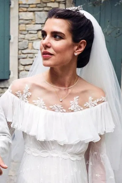 Long Sleeve Grace Kelly's Granddaughter Charlotte Casiraghi Vintage Wedding Dress
