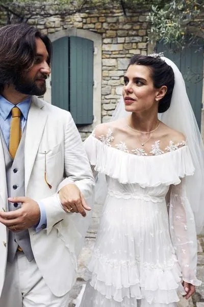 Long Sleeve Grace Kelly's Granddaughter Charlotte Casiraghi Vintage Wedding Dress