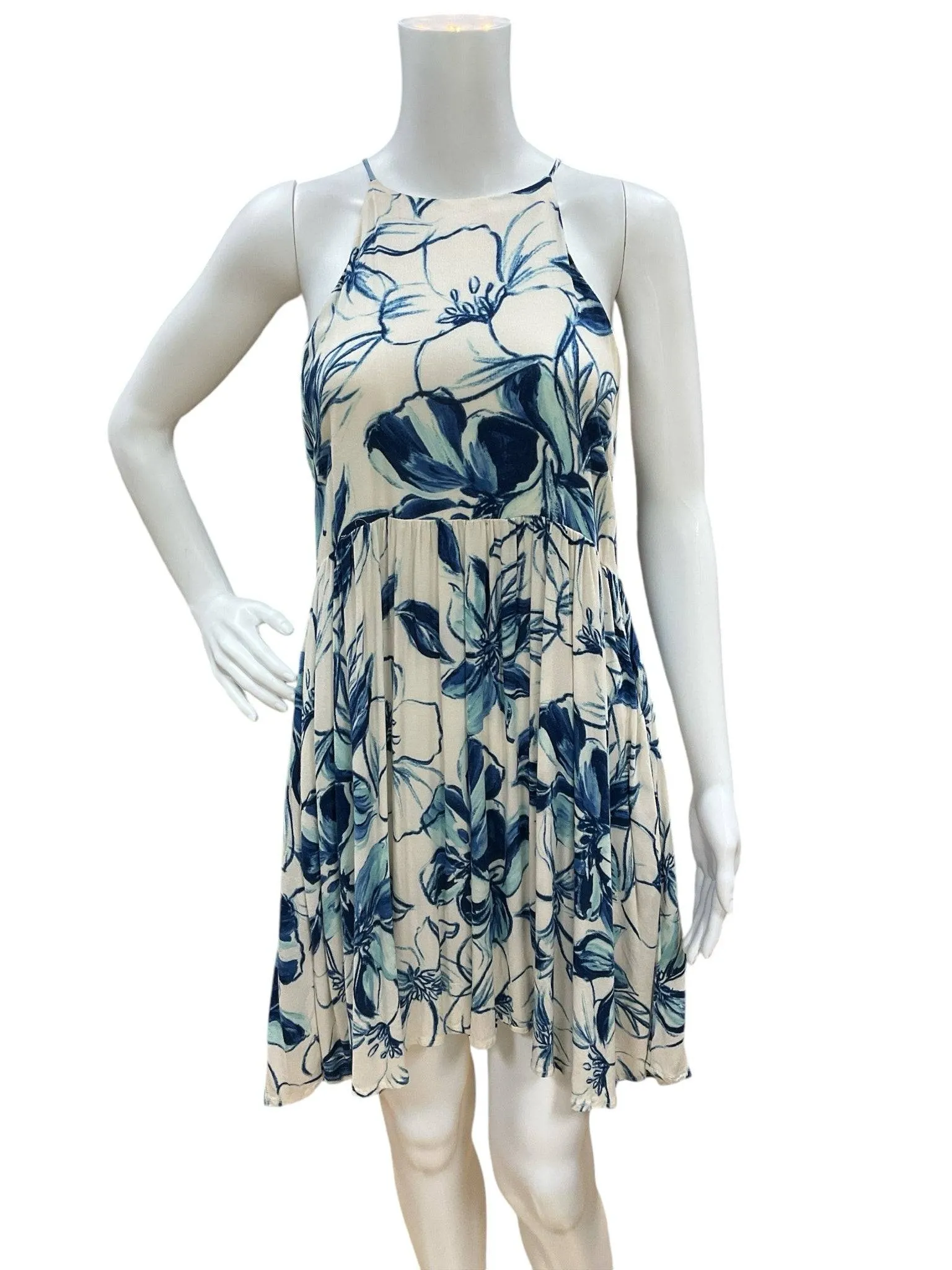 Lush Cream/Blue Floral Dress Size Medium