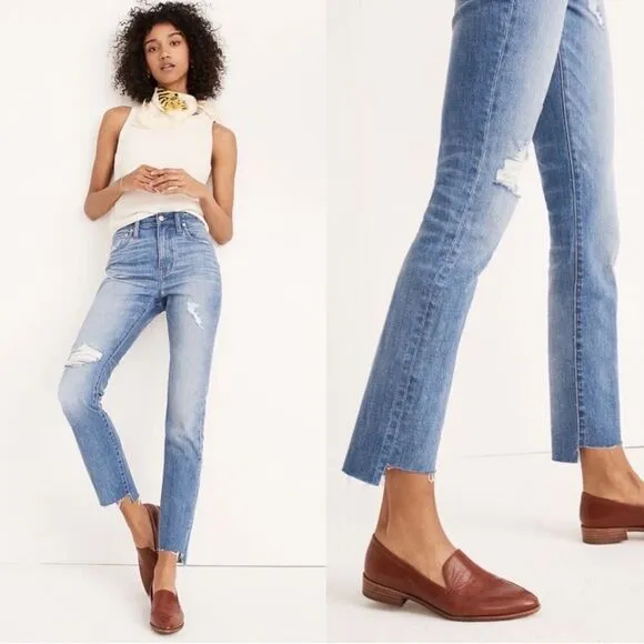 Madewell The High-Rise Slim Distressed Boyjean in Lita Wash: Step-Hem Size 26