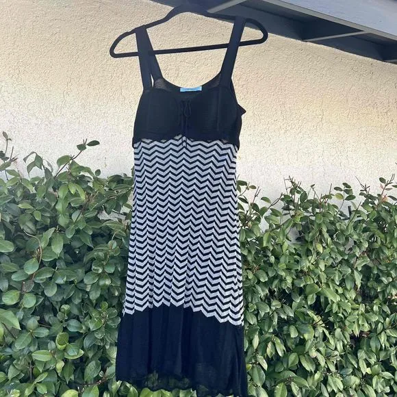 Marciano Knit 90s Dress Tiered Chevron Black Grey Size Small Medium