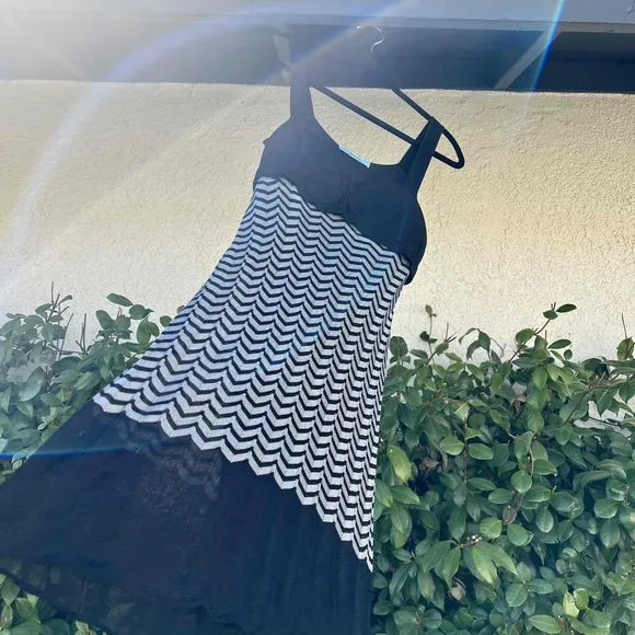 Marciano Knit 90s Dress Tiered Chevron Black Grey Size Small Medium