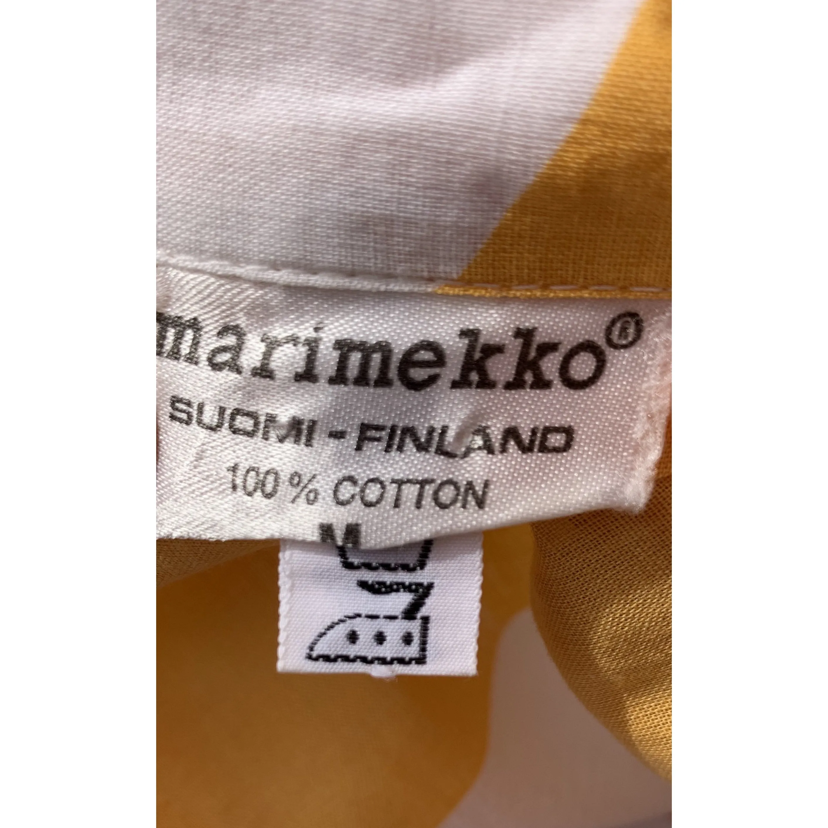 Marimekko Gown ”Jokeri”  Annika Rimala Vintage 1970s Yellow White Huge Hem Maxi SZ M