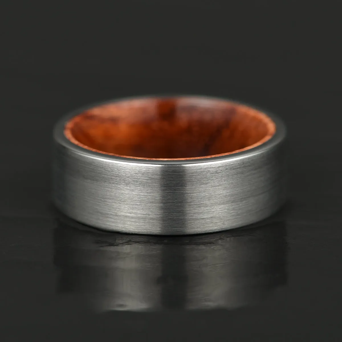 Matte Grey Flat Titanium Rose Wood Men's Wedding Band 8MM