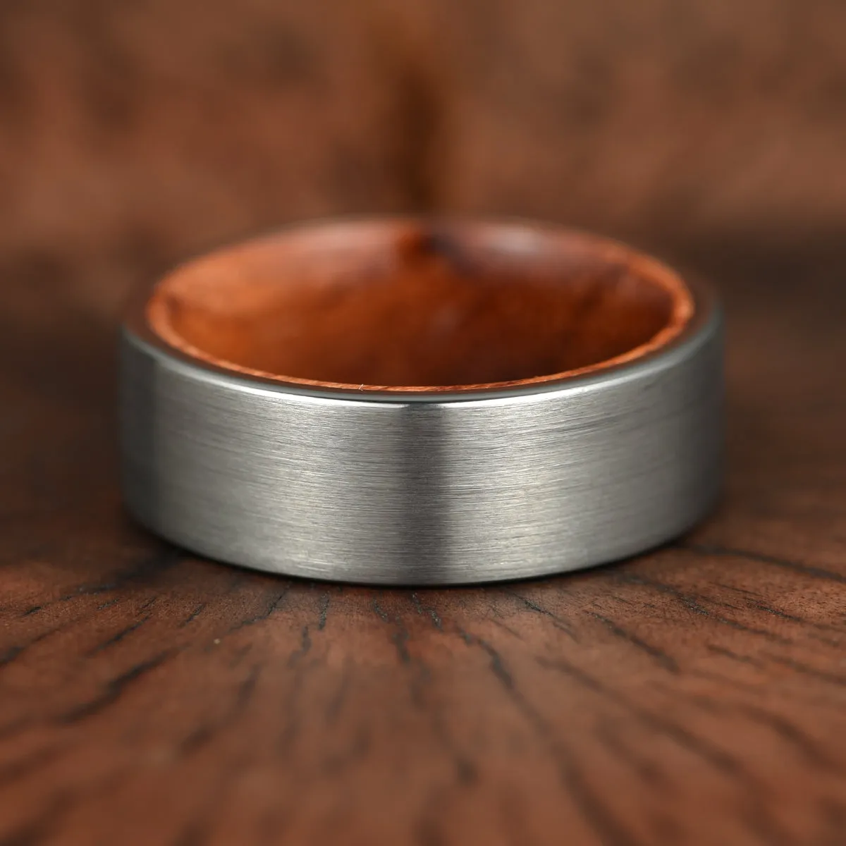 Matte Grey Flat Titanium Rose Wood Men's Wedding Band 8MM
