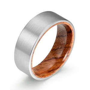 Matte Grey Flat Titanium Rose Wood Men's Wedding Band 8MM