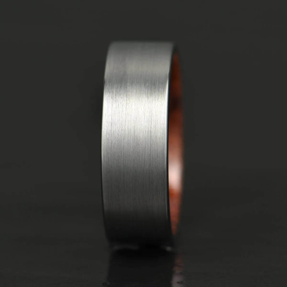 Matte Grey Flat Titanium Rose Wood Men's Wedding Band 8MM