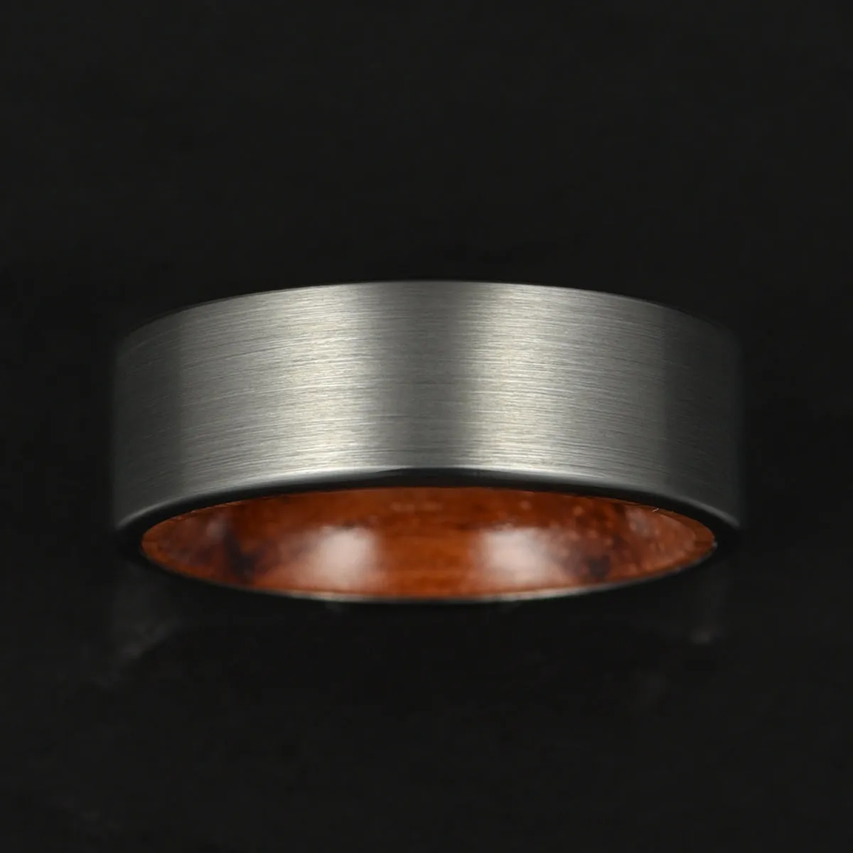 Matte Grey Flat Titanium Rose Wood Men's Wedding Band 8MM