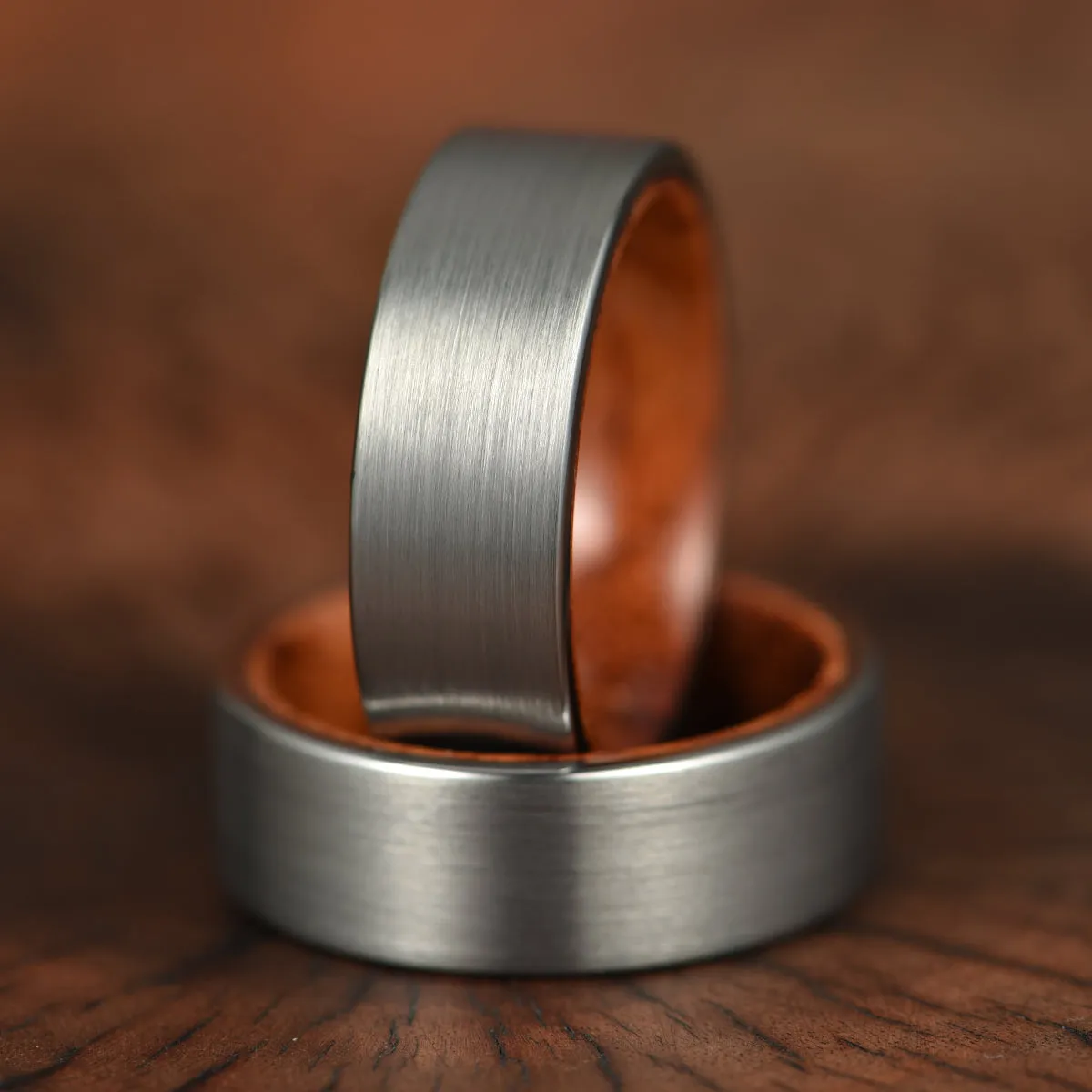 Matte Grey Flat Titanium Rose Wood Men's Wedding Band 8MM