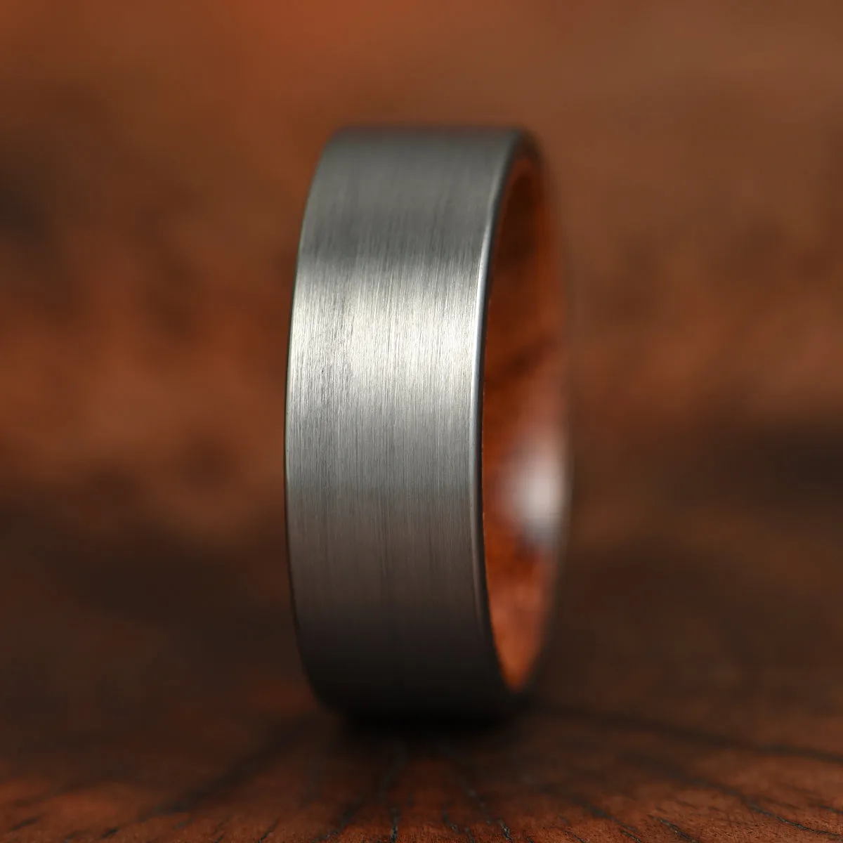 Matte Grey Flat Titanium Rose Wood Men's Wedding Band 8MM