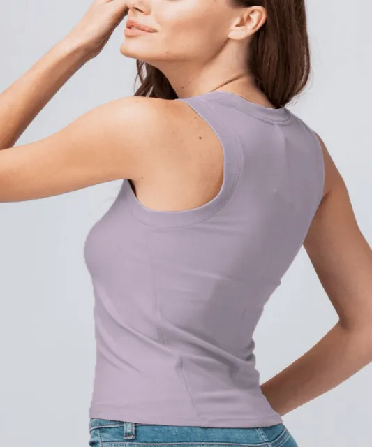 Mauve Fitted Ribbed Tank Top