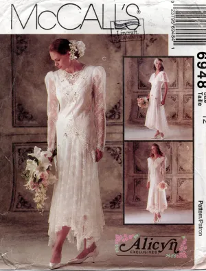 McCall's 6948 Womens ALICYN Exclusives Romantic Lace Wedding or Bridesmaids Gown 1990s Vintage Sewing Pattern Size 12 Bust 34 inches UNCUT Factory Folded